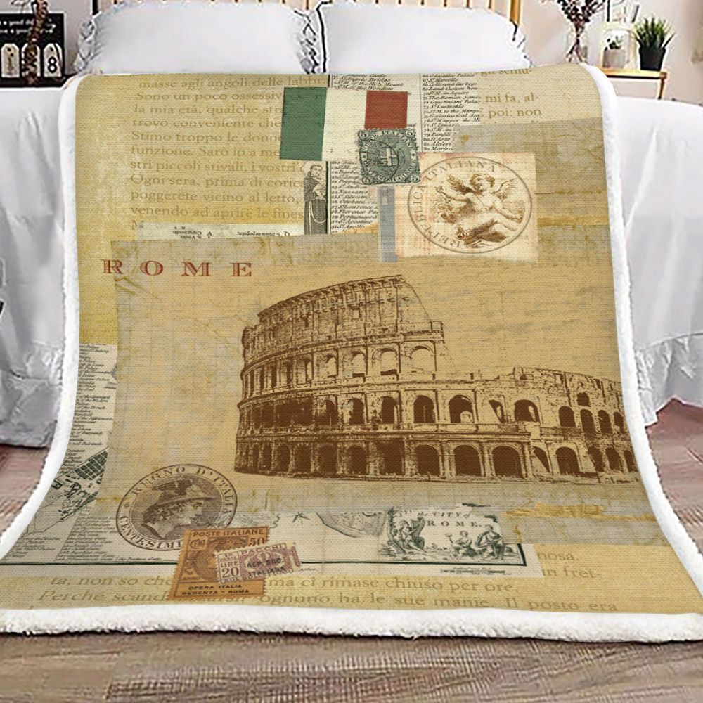 Vintage Rome Colosseum Italy Sherpa Fleece Blanket