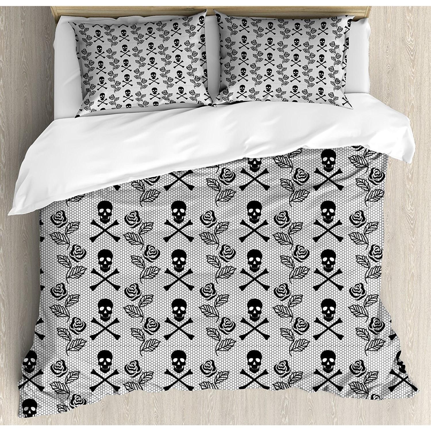 Vintage Roses And Skulls Crossbones Bedding Set