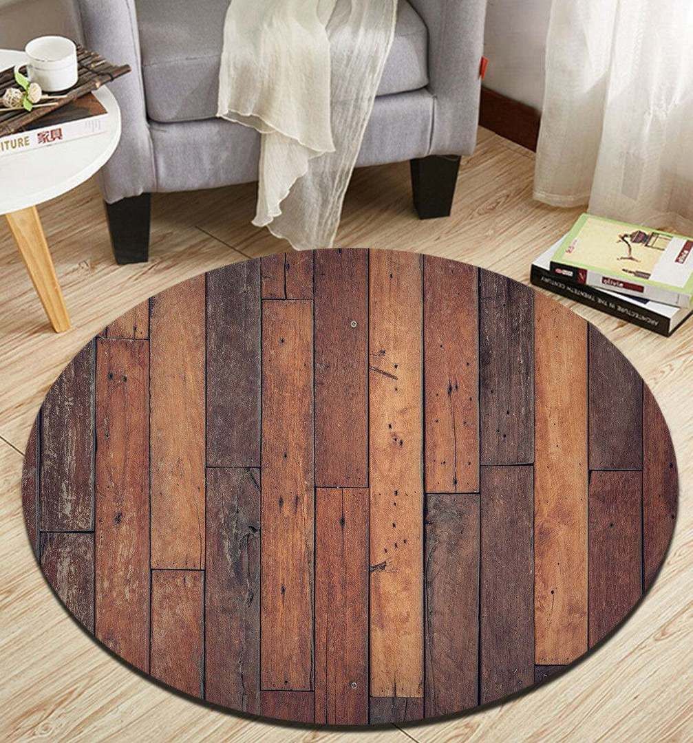 Vintage Rustic Wood Round Carpet