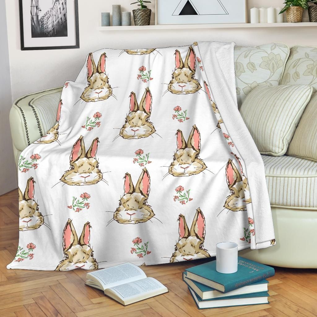 Vintage Sad Rabbit Pattern Print Design Fleece Blanket