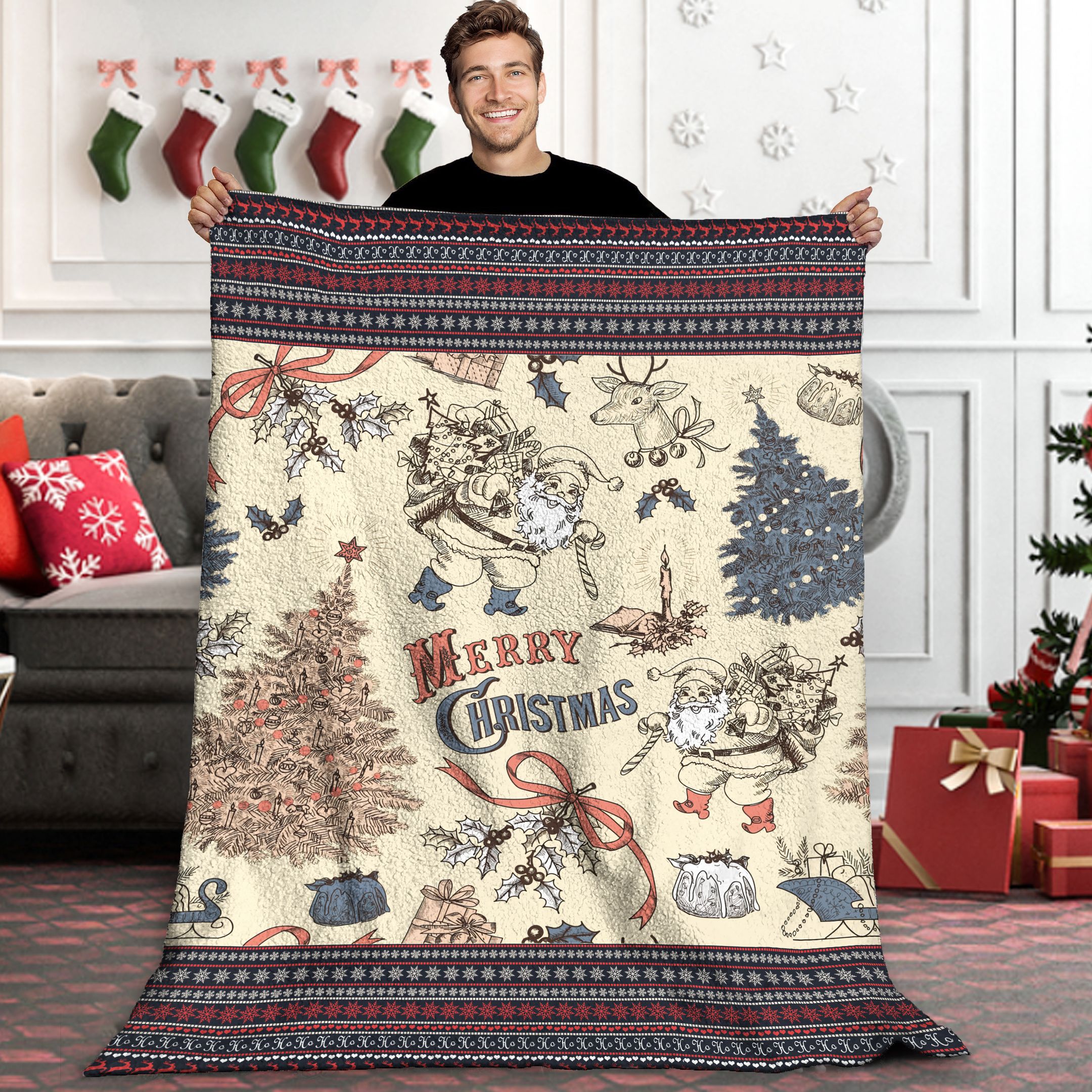 Vintage Santa Claus Sherpa Fleece Blanket