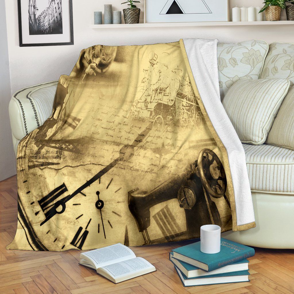 Vintage Sewing Machine Sherpa Fleece Blanket