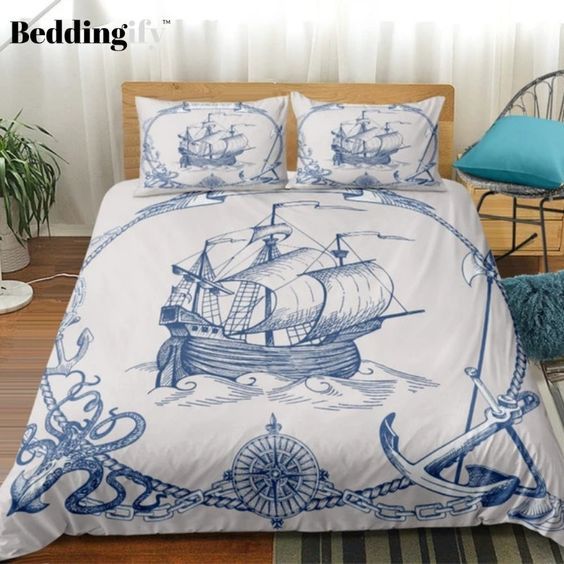 Vintage Style Anchor Sailboat Bedding Set