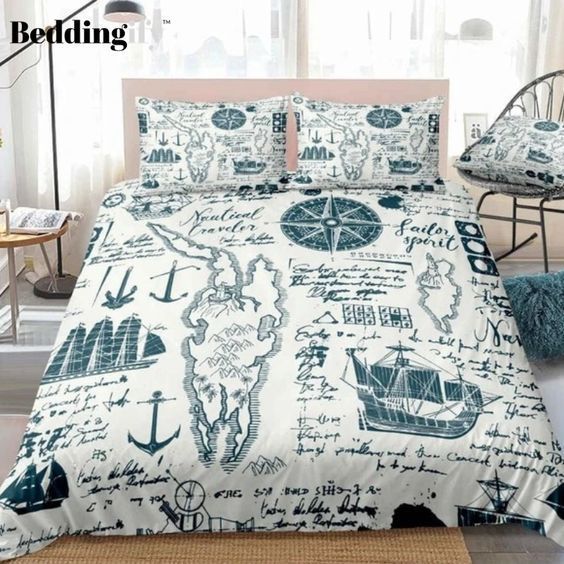 Vintage Style Compass Map Bedding Set