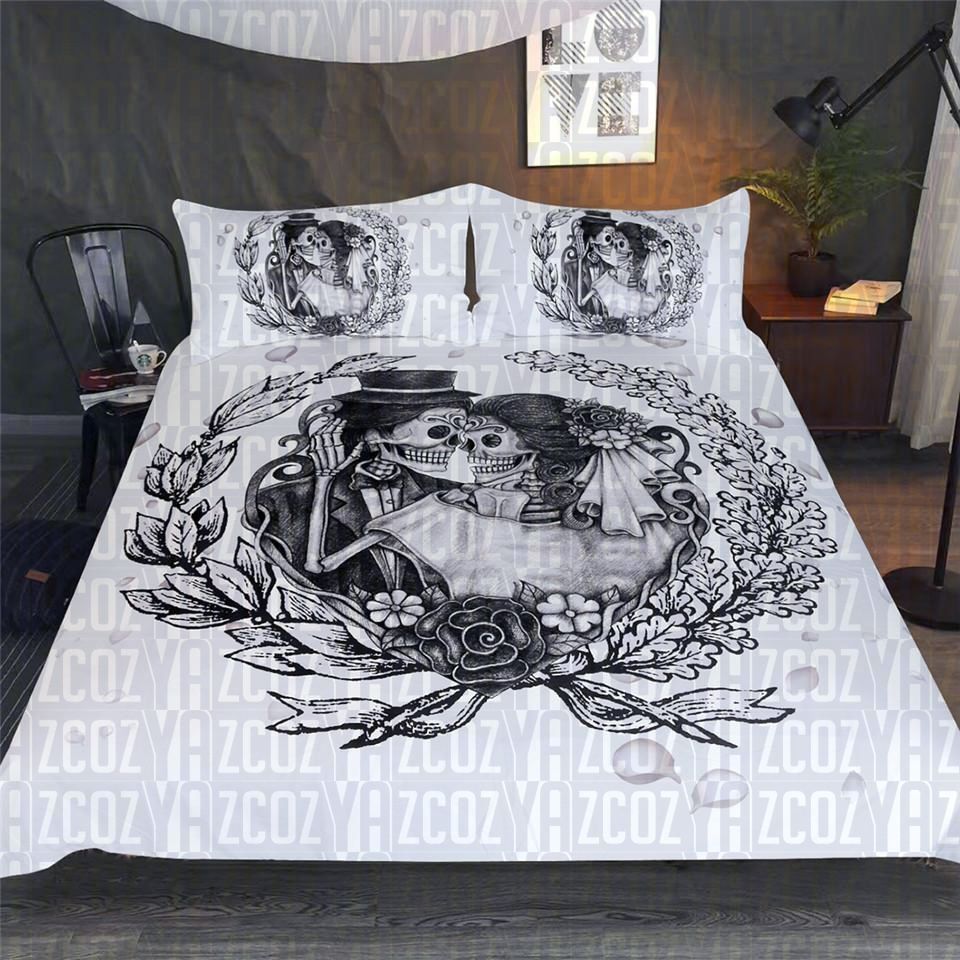 Vintage Sugar Skull Wedding Couple Bedding Set