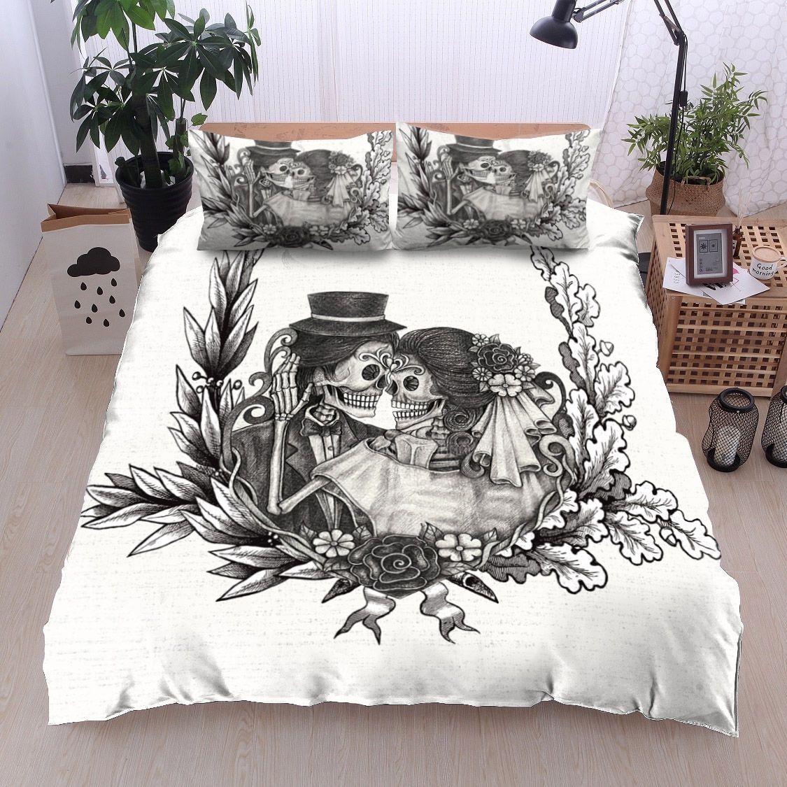Vintage Sugar Skull Wedding Couple Bedding Set