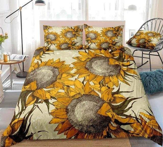 Vintage Sunflowers Taupe Background Bedding Set