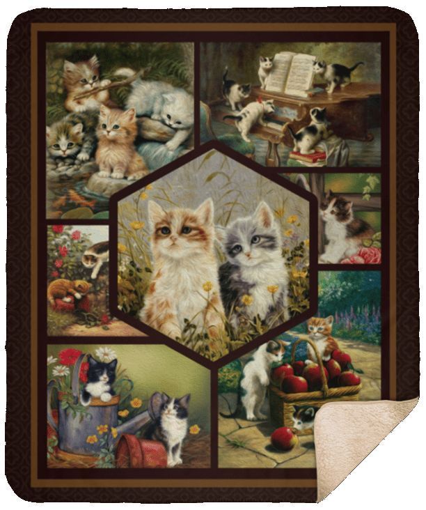 Vintage Sweet Cats Sherpa Fleece Blanket
