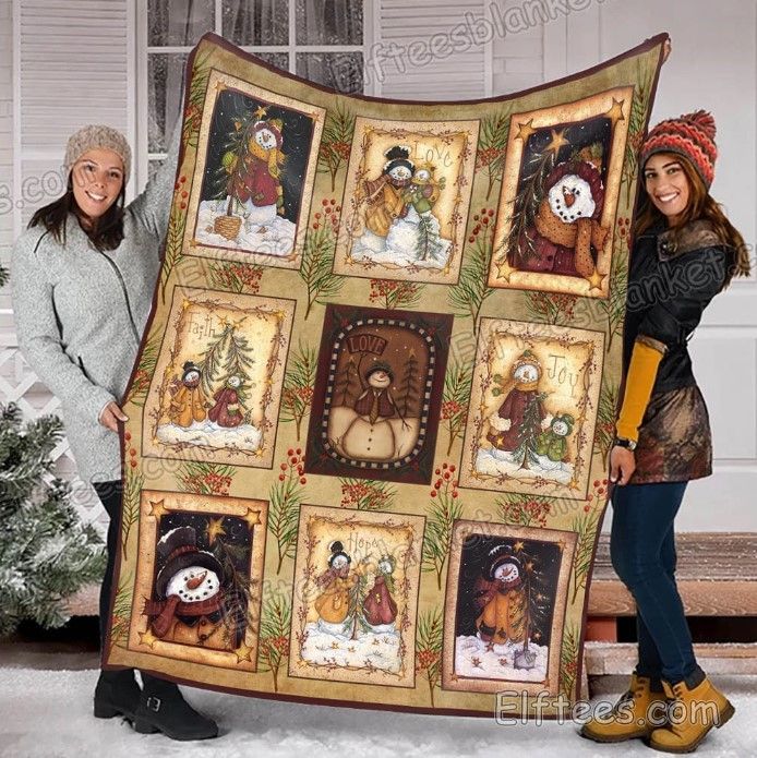 Vintage Themed Christmas Snowman Sherpa Fleece Blanket
