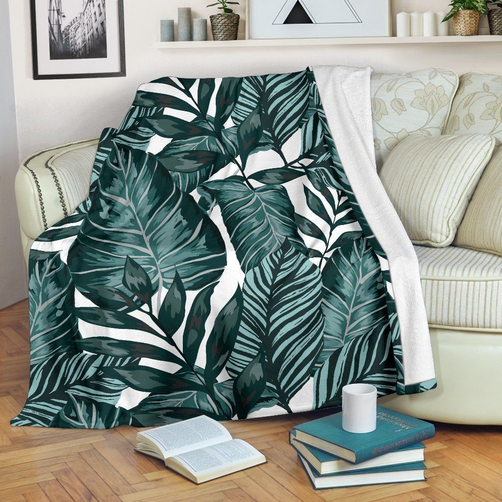 Vintage Tropical Palm Leaves Pattern Printed Fleece Blanket