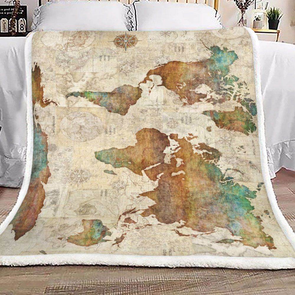Vintage World Map Sherpa Fleece Blanket