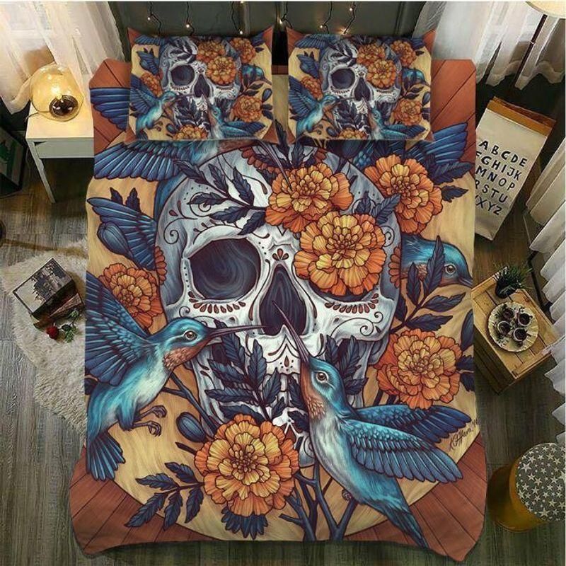 Violet Green Swallow Skull  Bedding Set
