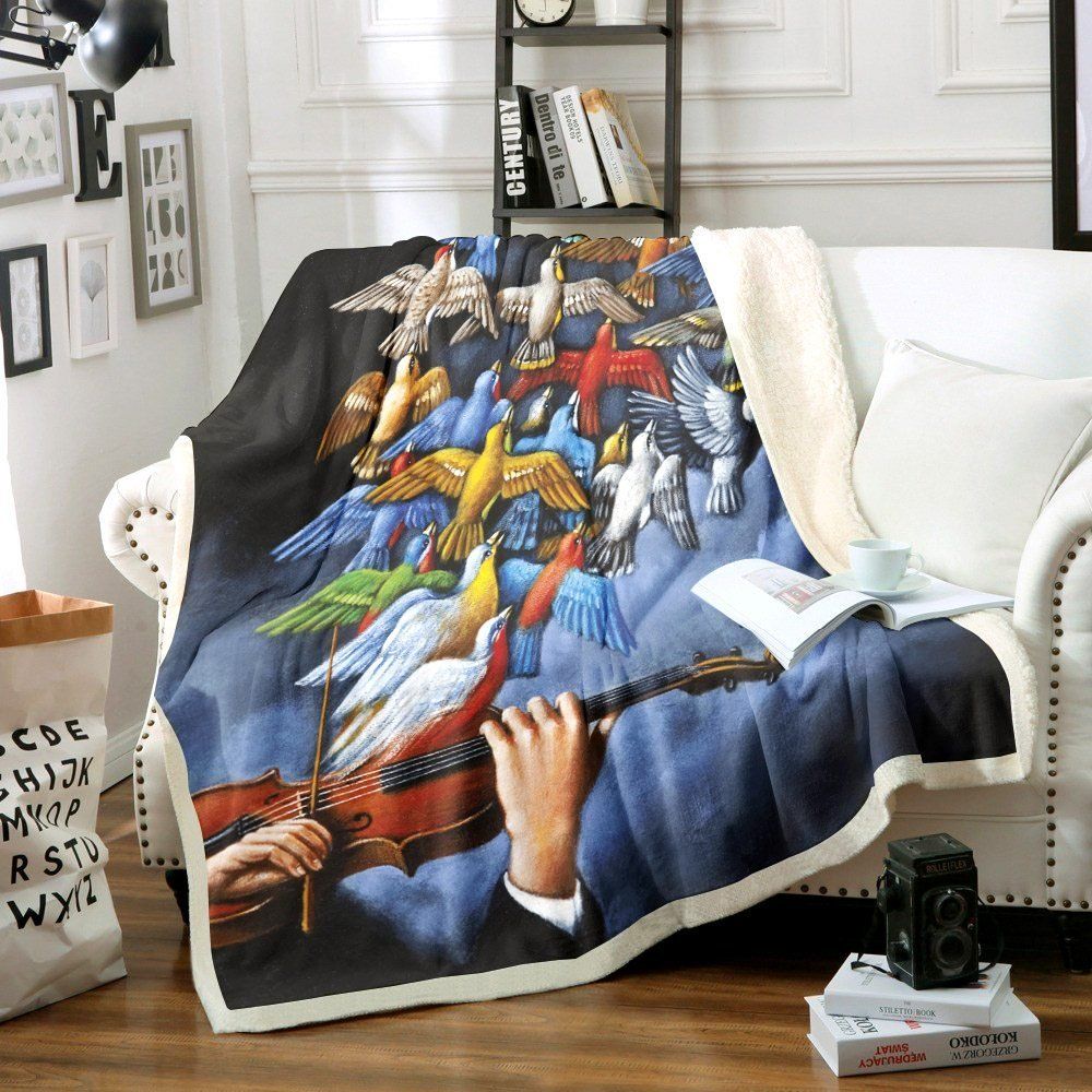 Violin And Birds Sherpa Fleece