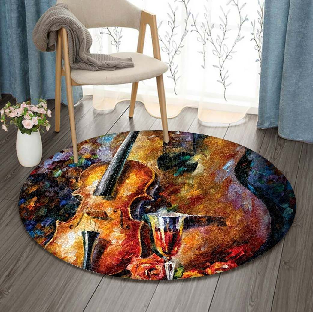 Violin And Guitar Round Carpet