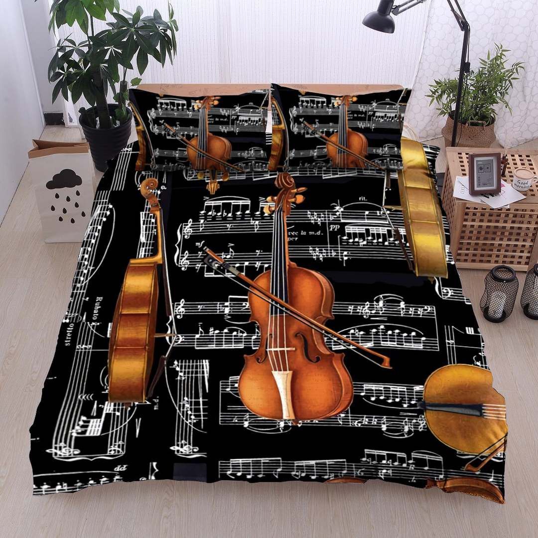 Violin Twin Queen King Cotton Bed Sheets Spread Comforter Bedding Set