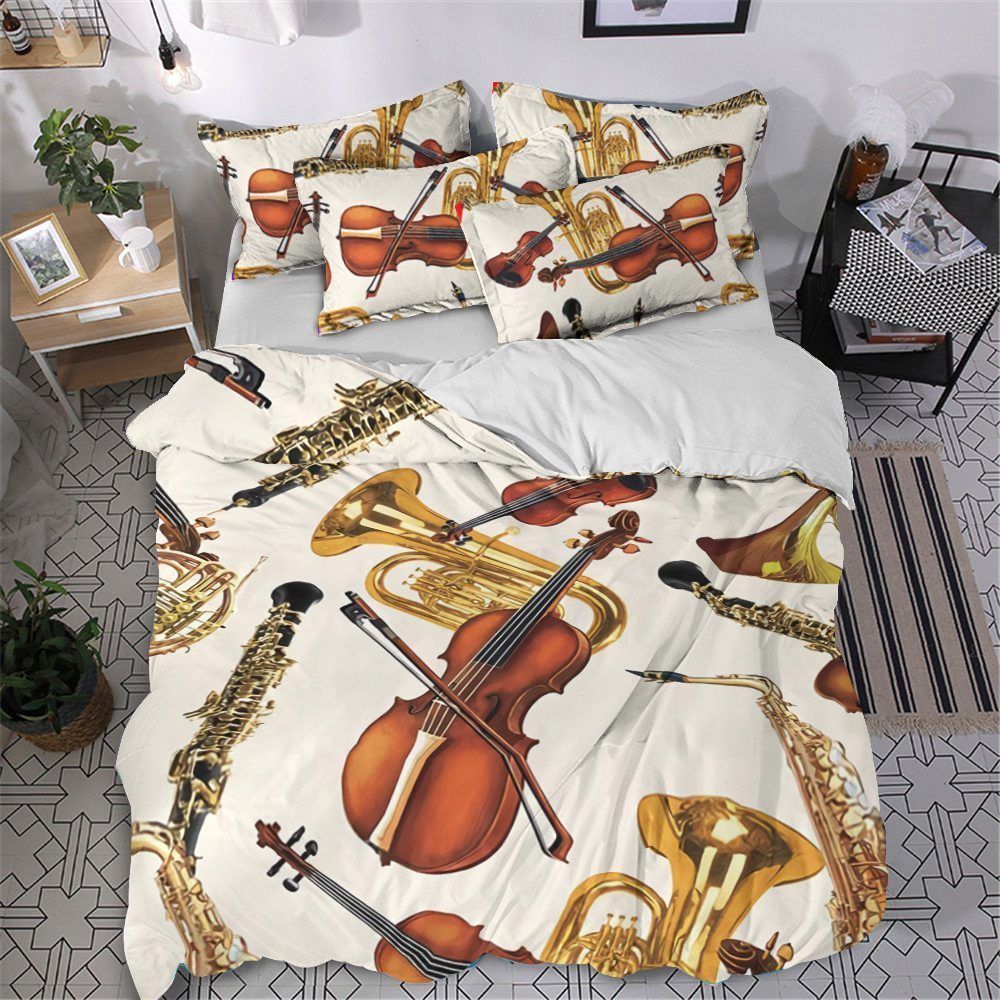Violin Cotton Bed Sheets Spread Comforter Bedding Set