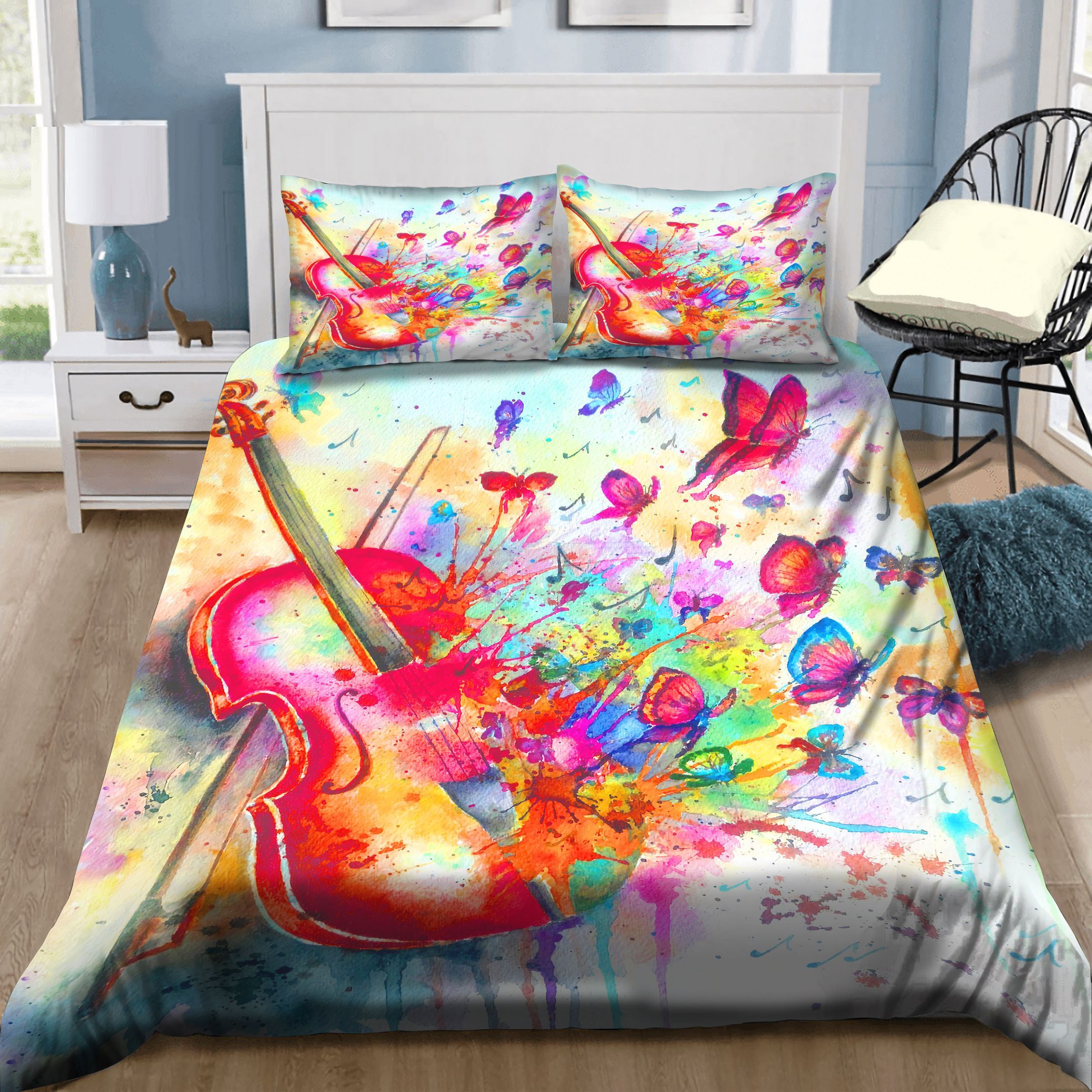 Violin With Butterfly Art Bedding Set