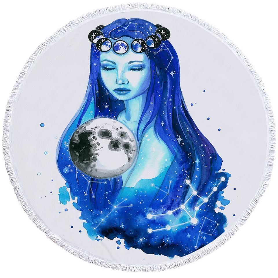 Virgo Girl Zodiac Sign Printed Round Beach Towel