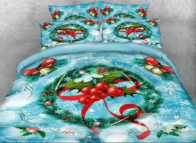 Vivilinen 3d Christmas Wreath With Red Berries Bedding Set
