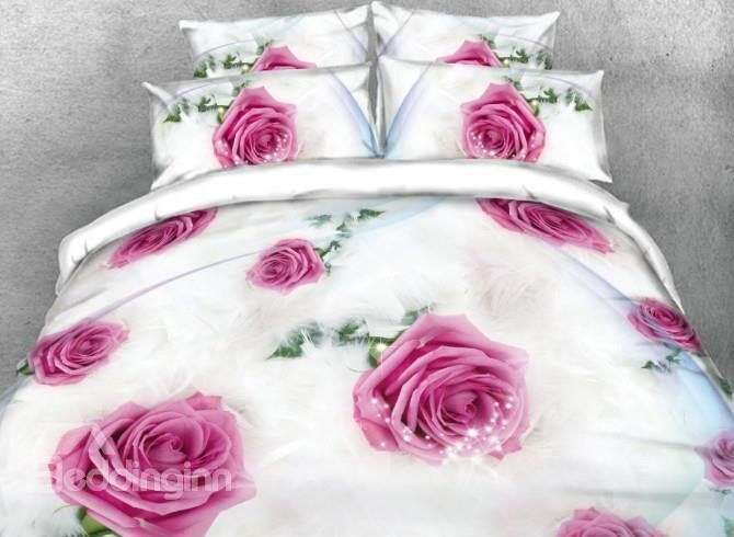 Vivilinen 3D Romantic Pink Rose Bedding Set