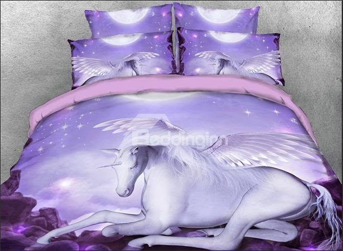 Vivilinen 3D White Unicorn With Wings Bedding Set