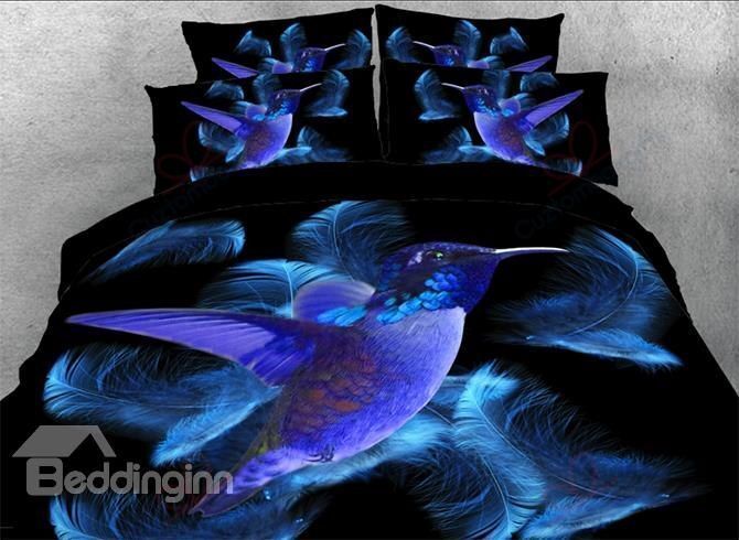 Vivilinen Blue Hummingbird And Feathers Bedding Set