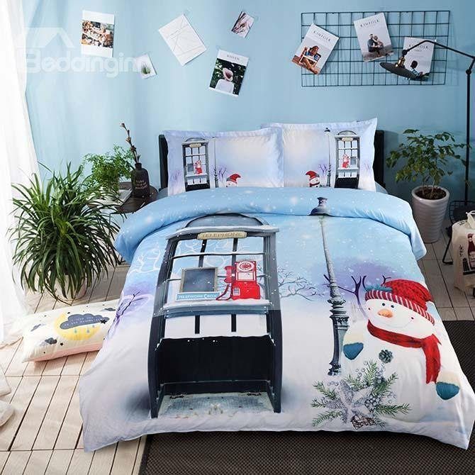 Vivilinen Christmas Snowman And Telephone Booth Bedding Set