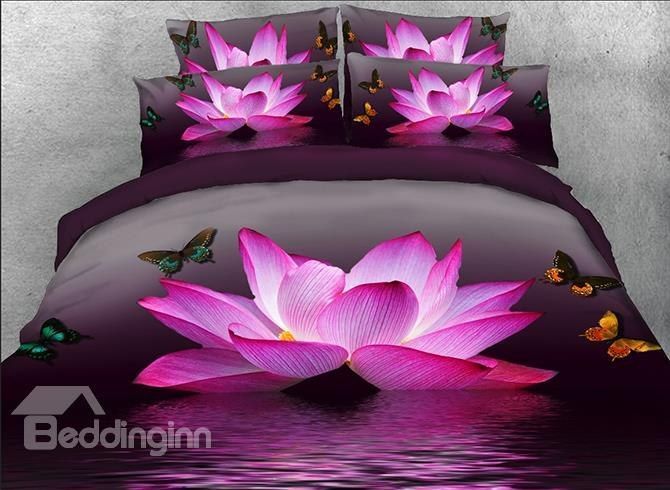 Vivilinen Pink Lotus And Butterfly Bedding Set