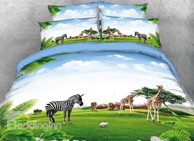 Vivilinen Zebra Giraffe Animals Natural Bedding Set