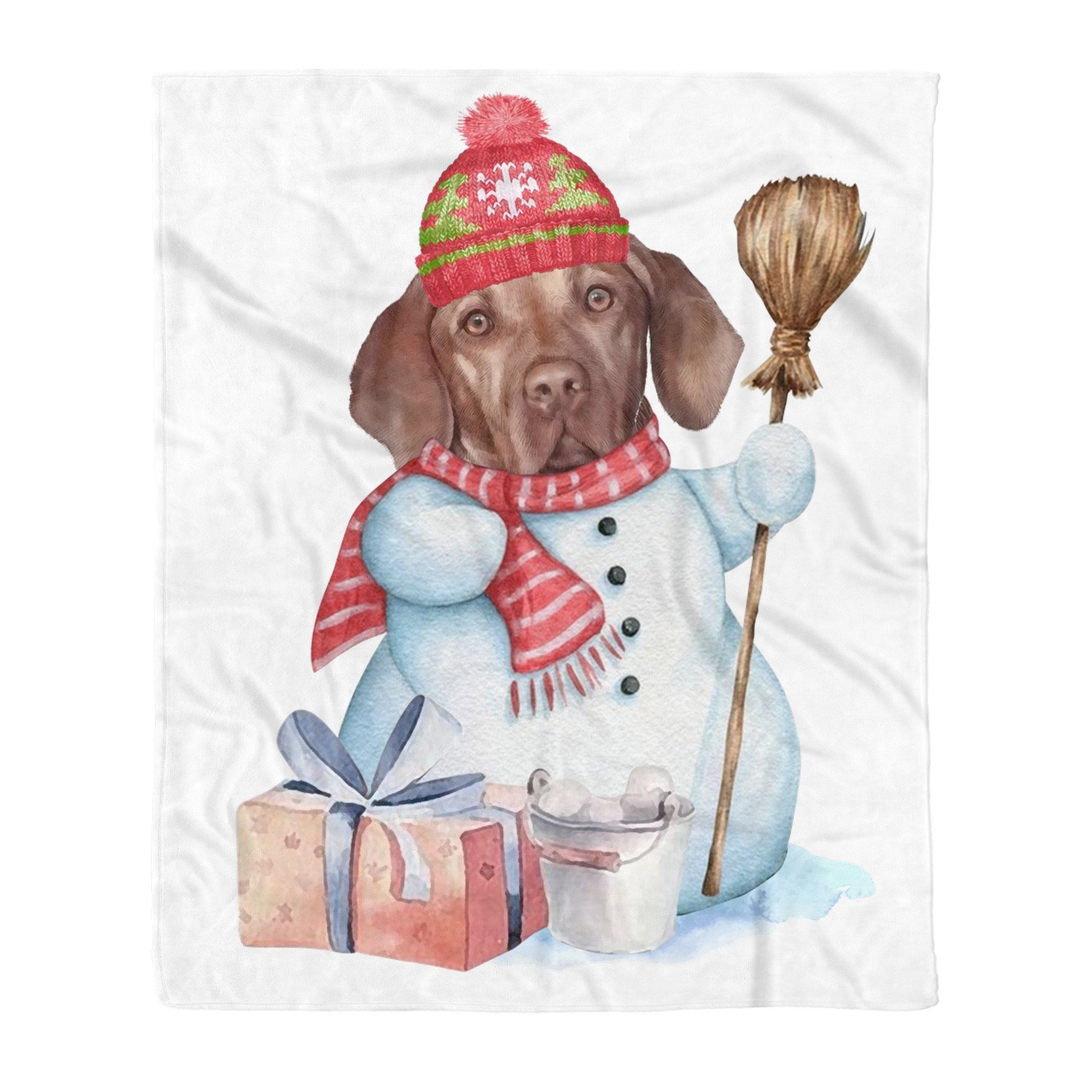 Vizsla Snowman Christmas Sherpa Fleece Blanket