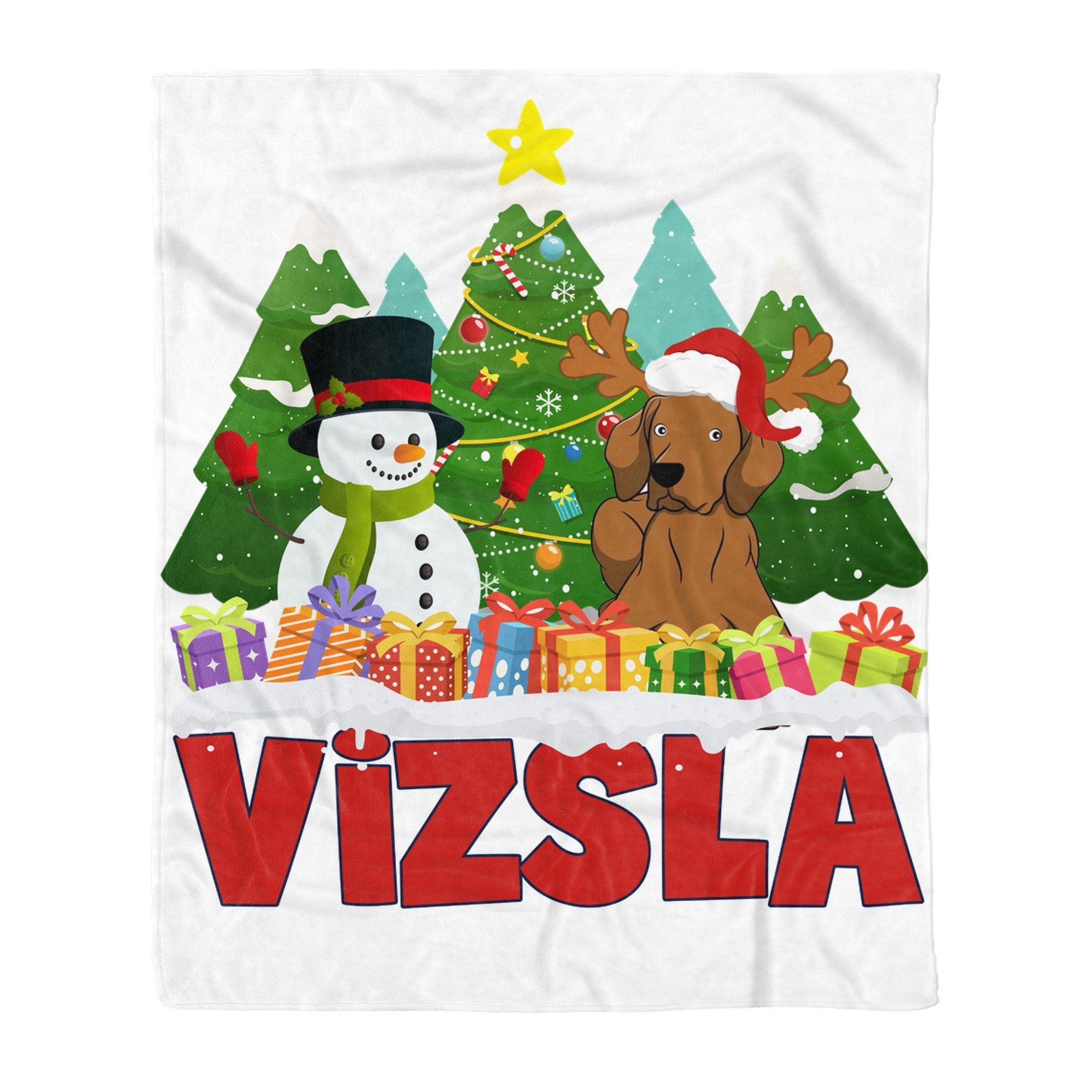Vizsla Snowman Christmas Tree Sherpa Fleece Blanket