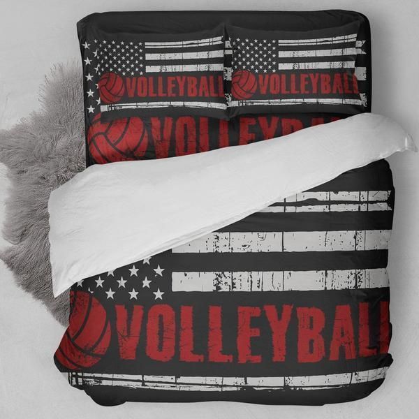 Volleyball American Flag Red Bedding Set