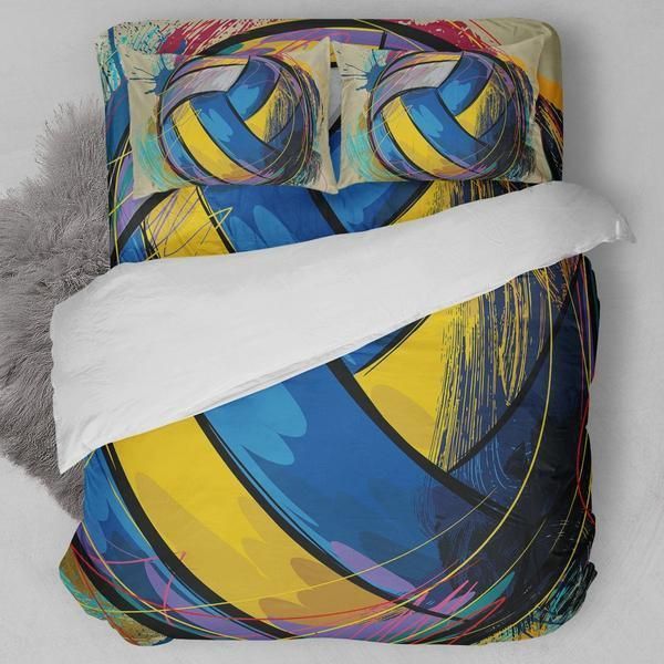 Volleyball Blue And Yellow Art Painting Bedding Set