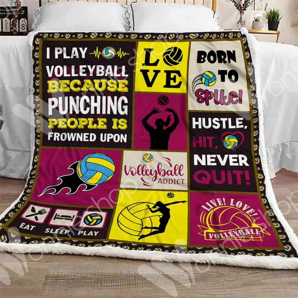 Volleyball Hustle Hit Never Quit Sherpa Fleece Blanket