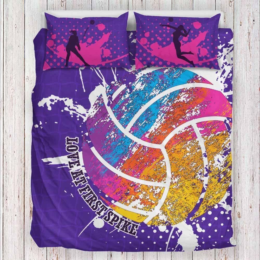 Volleyball Love At First Spike Watercolor Bedding Set