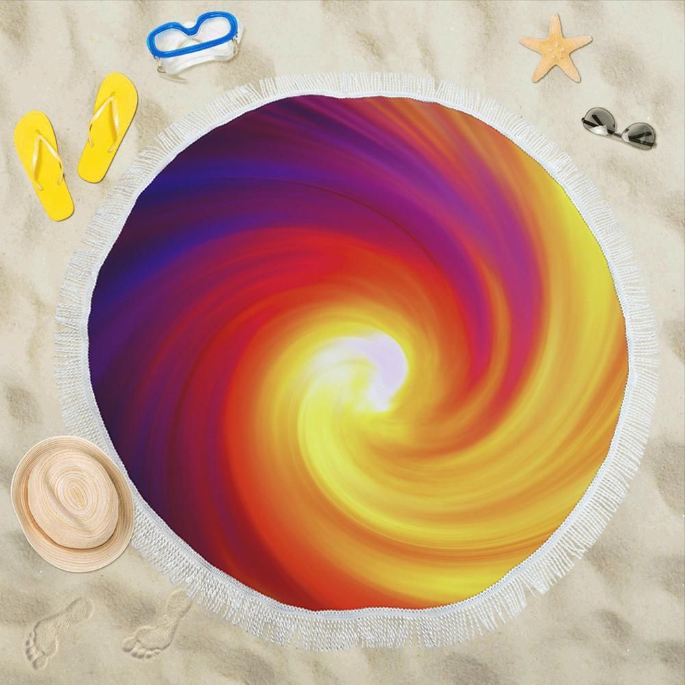 Vortex Twist Swirl Flame Themed Printed Round Beach Towel