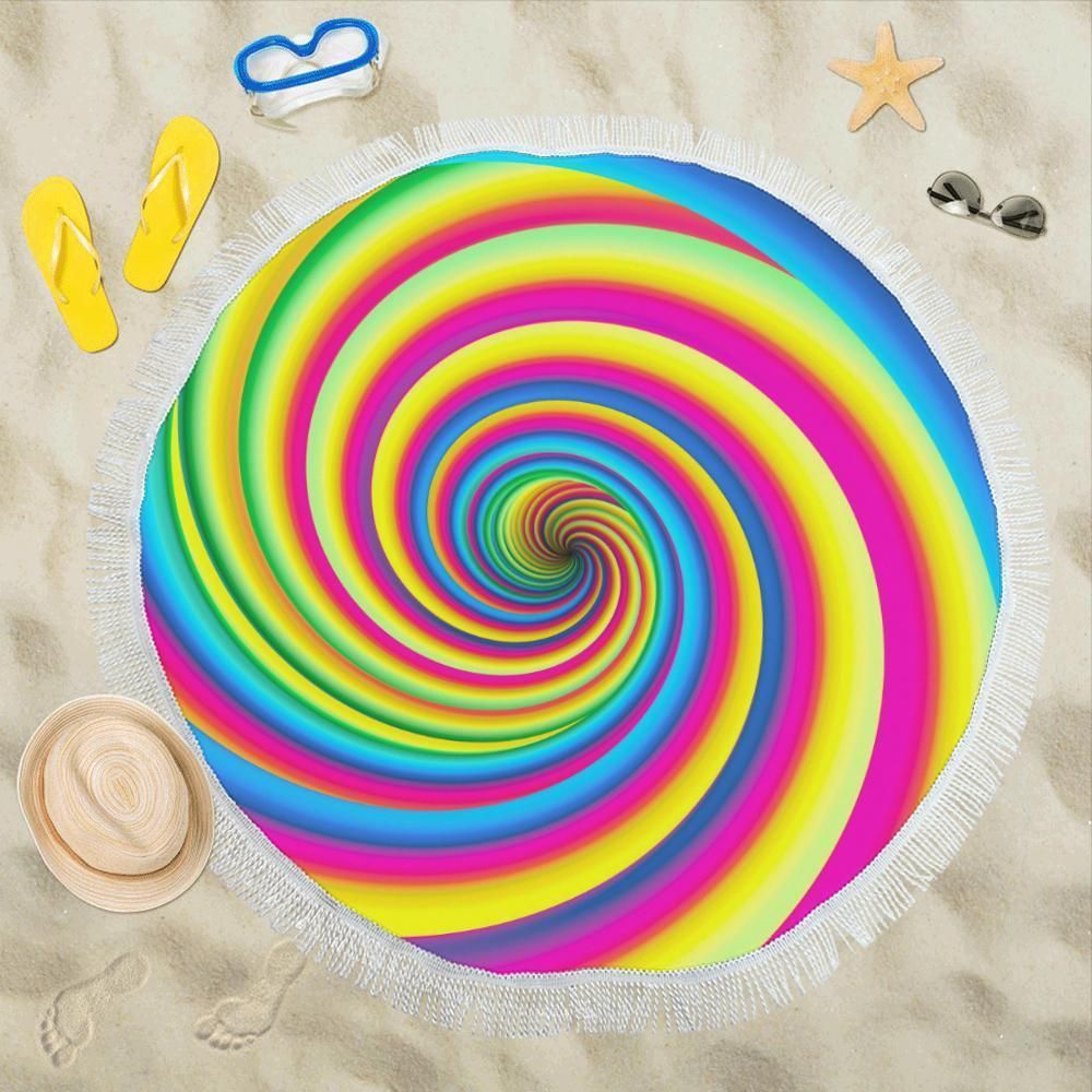 Vortex Twist Swirl Rainbow Design Printed Round Beach Towel