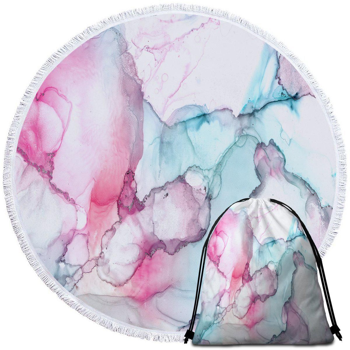 Waikiki Blue Pink Printed Round Beach Towel