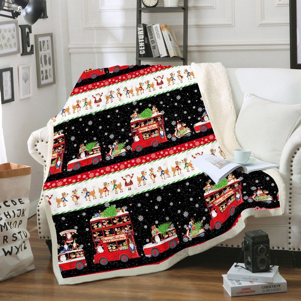 Waiting Reindeer Stripe Christmas Sherpa Fleece Blanket