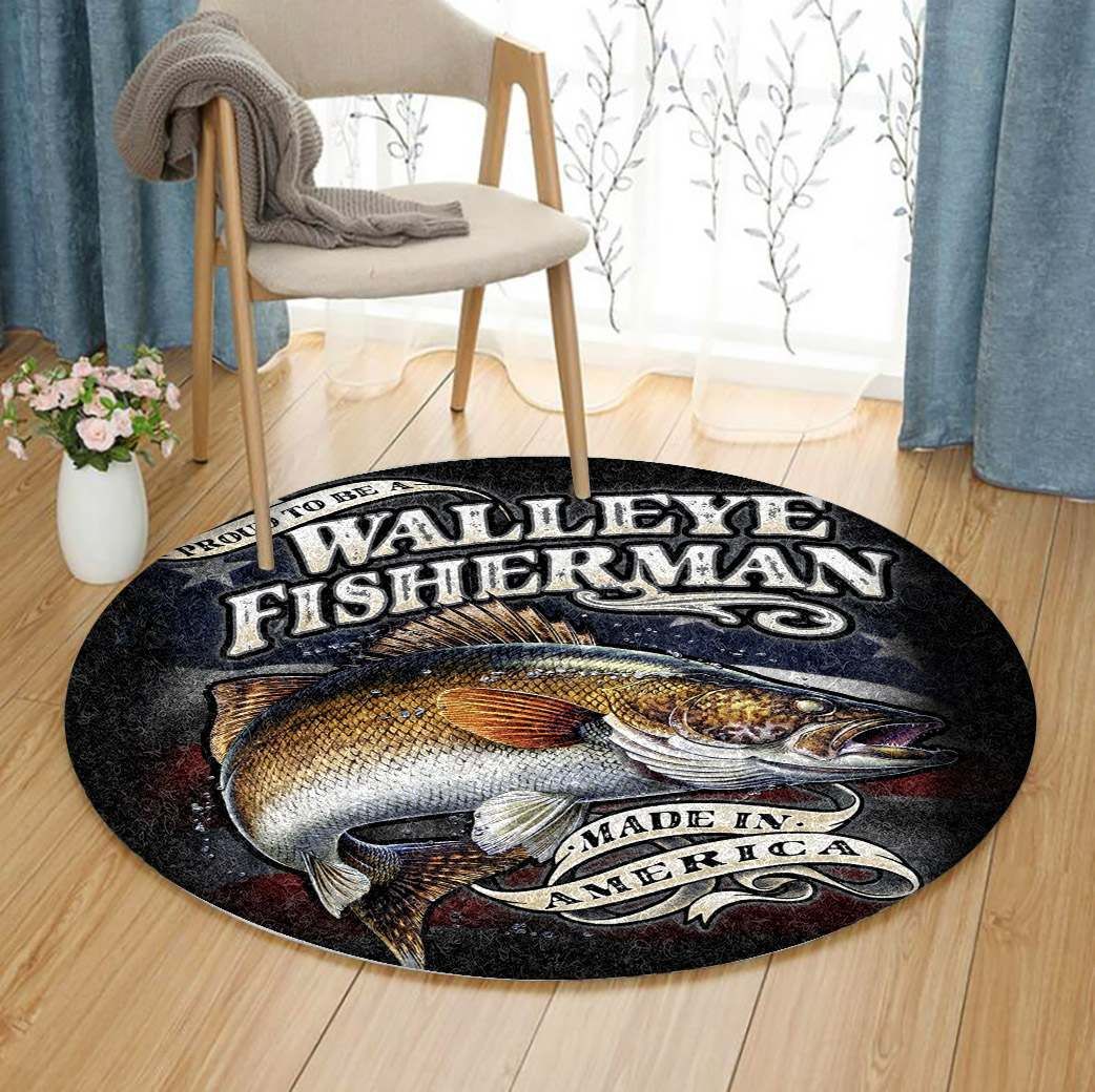 Walleye Fisherman Made In America Round Carpet