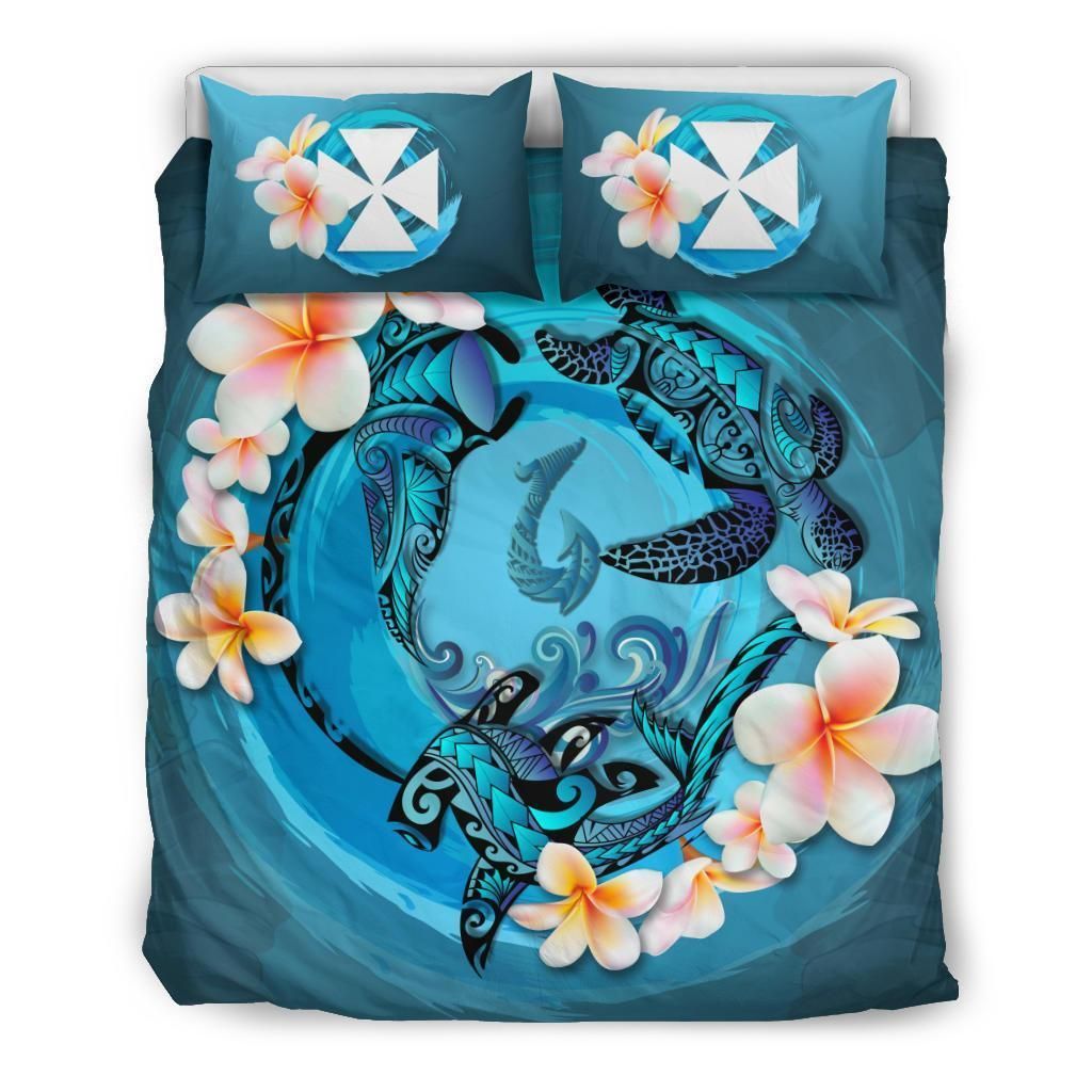 Wallis And Futuna Blue Plumeria Animal Tattoo Bedding Set