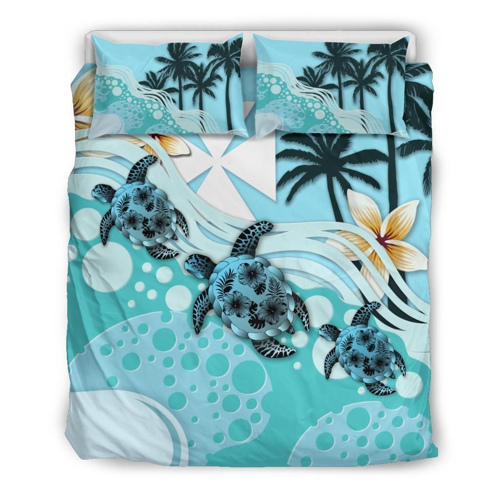 Wallis And Futuna Blue Turtle Hibiscus Bedding Set