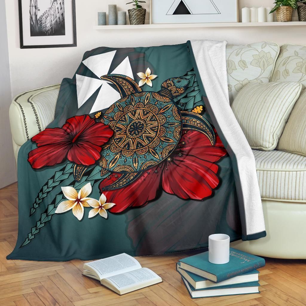 Wallis And Futuna Blue Turtle Tribal Sherpa Fleece Blanket