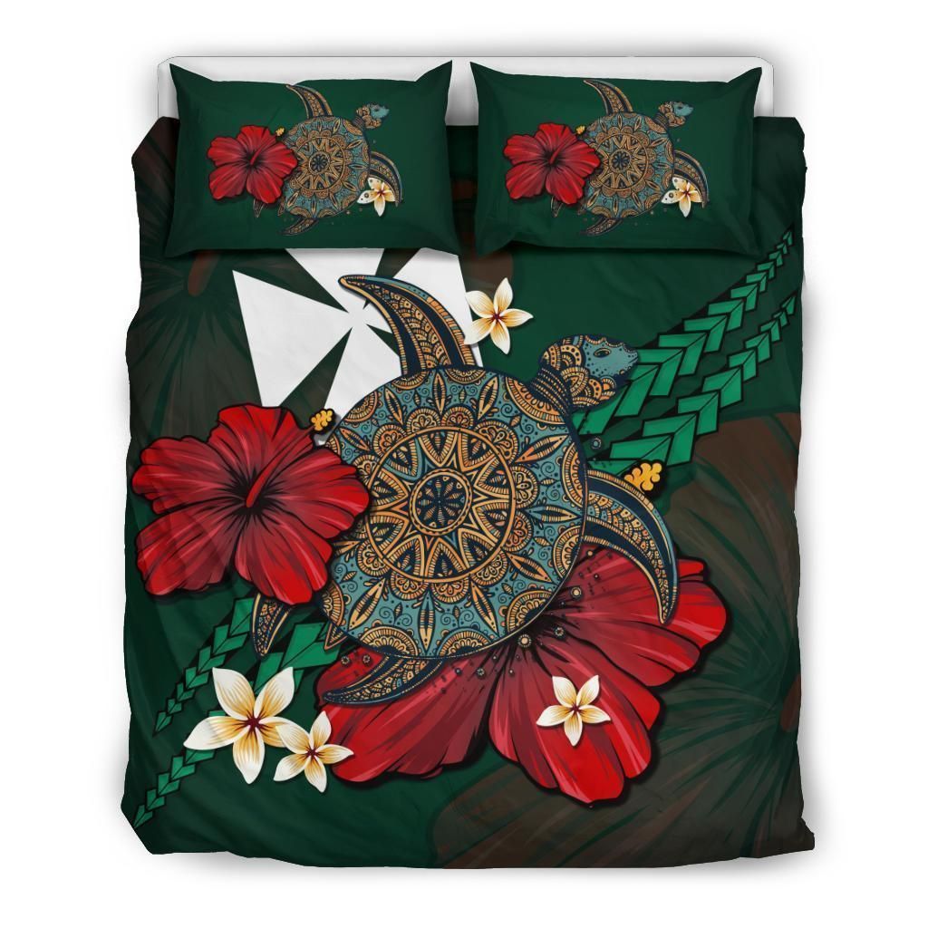 Wallis And Futuna Green Turtle Tribal Bedding Set