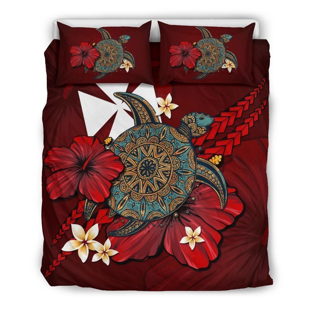 Wallis And Futuna Red Turtle Tribal Bedding Set