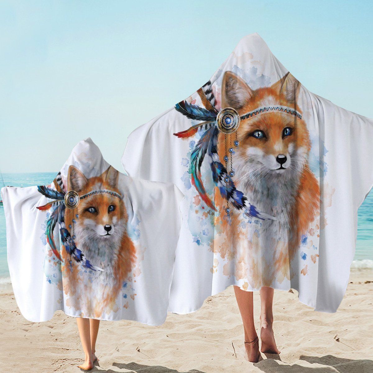 Warchief Fox On White Printed Hooded Towel