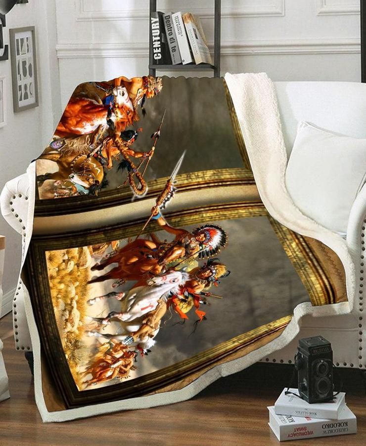 Wariors Native American Sherpa Fleece Blanket