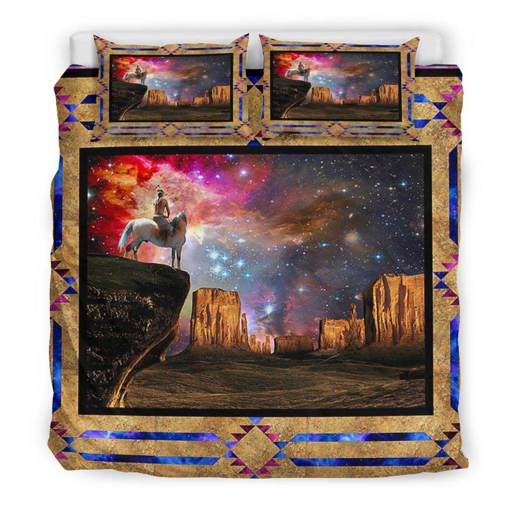 Warrior Riding Horse Galaxy Native American Bedding Set
