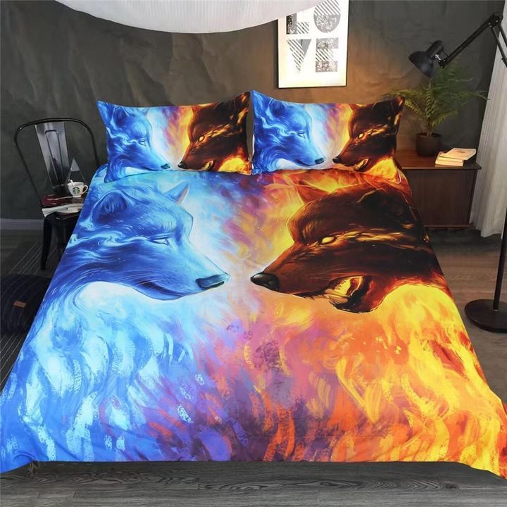 Warrior Wolf Fire And Water Bedding Set