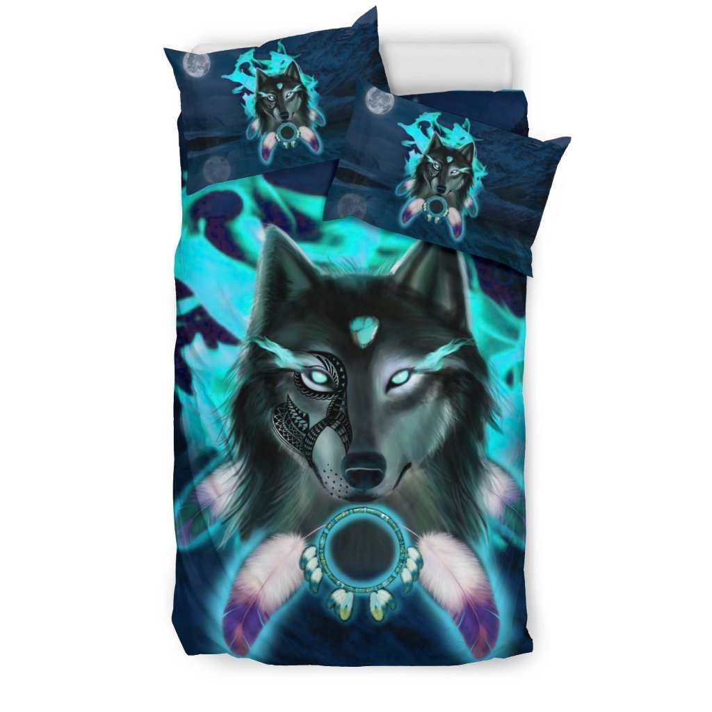 Warrior Wolf With Solid Mental Health Bedding Set